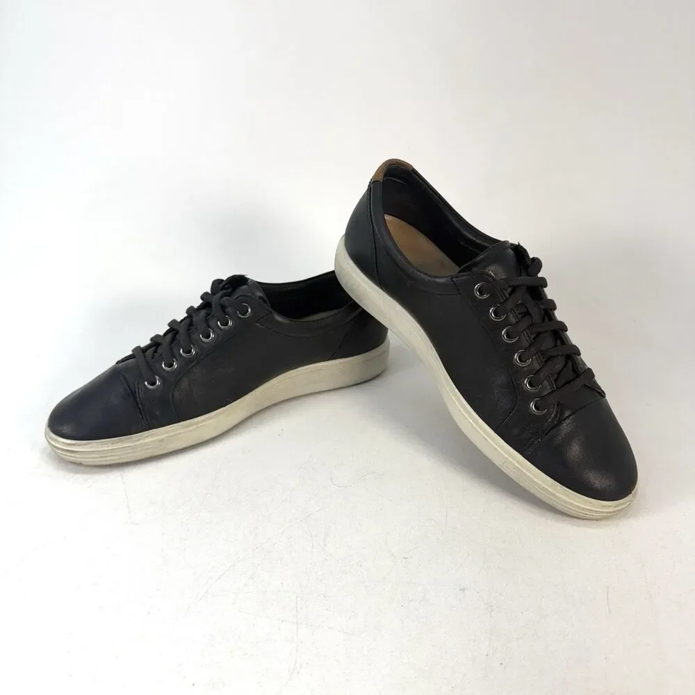ECCO Soft 7 Womens Size 8 Shoes Black Leather Low Top Lace Up Casual Sneakers